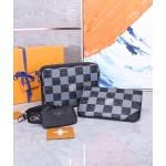 Louis Vuitton's Trio Messenger Bag is made of cowhide with Damier checkerboard pattern